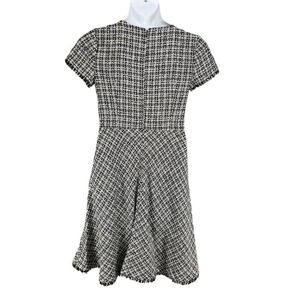 Talbots Womens 6 Tweed Black White Dress Raw Hem Houndstooth Old Money Office - Picture 2 of 16